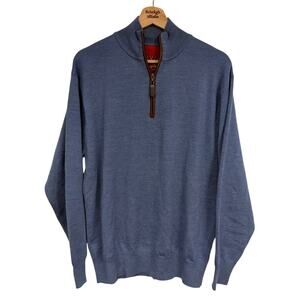 Orvis 100% Merino Wool Quarter Zip Pullover Sweater Blue SZ MEDIUM EUC Office